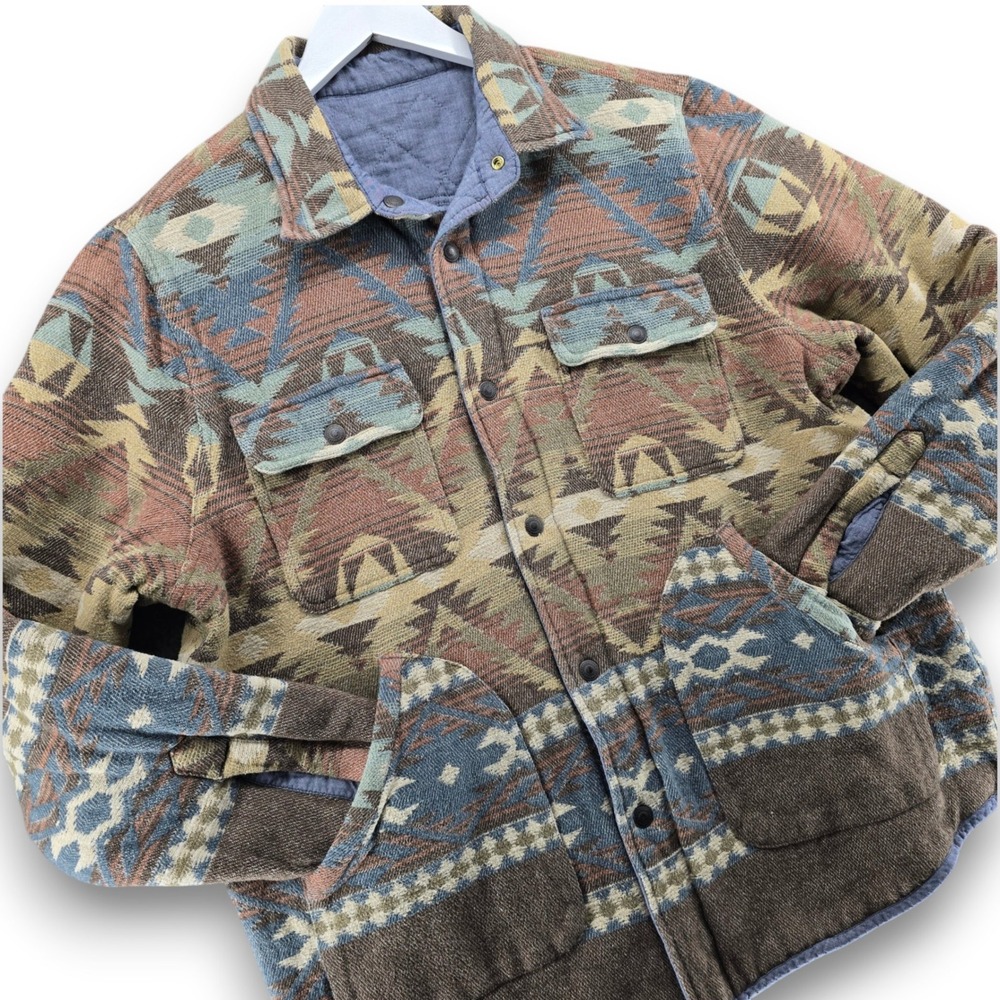 Luck Brand Mens XL Southwestern Reversible Quilted Jacket Aztec Geometric